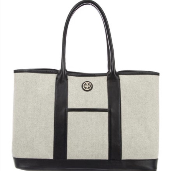 Tory Burch Handbags - Tory Burch leather-trimmed canvas tote